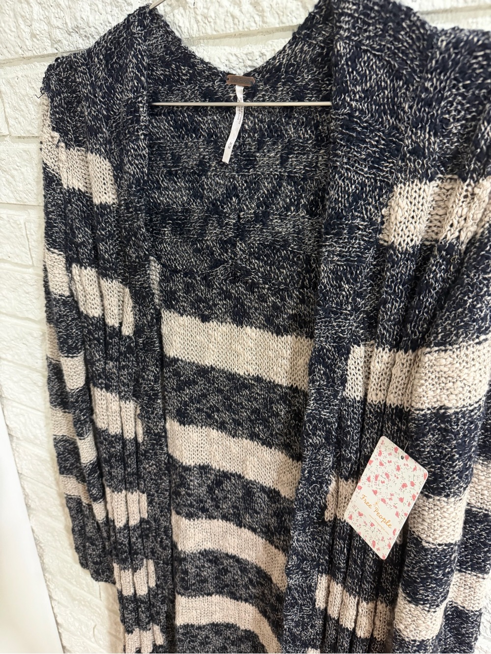 Free People Free Spirit Navy and Cream Striped Long Cardigan - Picture 3 of 5